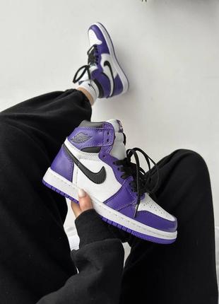 Замечательные женские высокие кроссовки nike air jordan 1 retro high purple court фиолетовые с белым1 фото