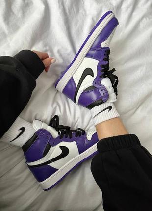 Замечательные женские высокие кроссовки nike air jordan 1 retro high purple court фиолетовые с белым9 фото