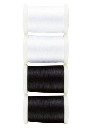 Набір ниток для шиття 4 шт. х 300 м crelando нитки чорні/білі, набір для шиття1 фото