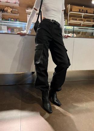 Котоновые теплые брюки карго на флисе7 фото