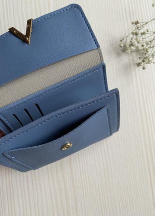 Женский комбинированный кошелек- портмоне из эко кожи матовый голубой2 фото
