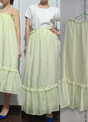 Юбка -платье ярусное лаймовый цвет на резинке h&m 160/76 cm