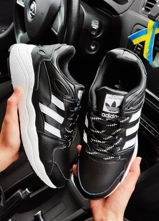 Чоловічі чорно-білі шкіряні кросівки з сіткою adidas la marque🆕 адідас