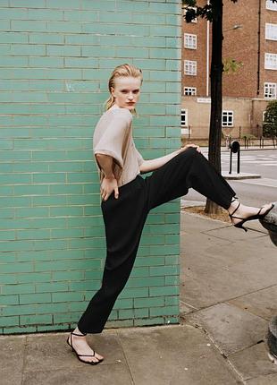 Стильні чорні штани брюки плісе гофре zara черные брюки плиссе