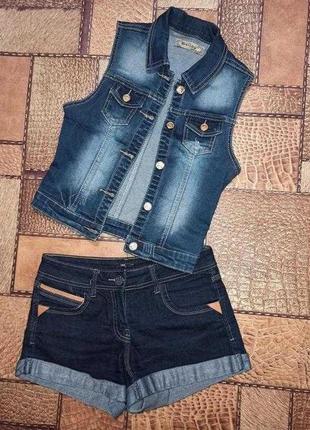 Костюм летний джинсовая жилетка и джинсовые шорты (жилет) oodji xs-s1 фото