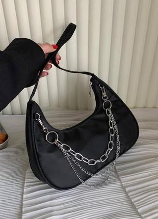 Сумка сумочка багет клатч черный черная нейлон нейлоновая нейлоновый цепь цепочка цепи цепочки винтаж винтажная винтажный