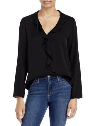 Чорна, шовкова блузка, сорочка, рюші, волани, massimo dutti