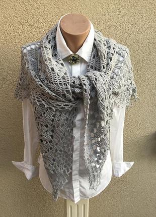 Вязанная,ажурная,трикотажная шаль,косынка,платок,накидка,ручная работа,эксклюзив