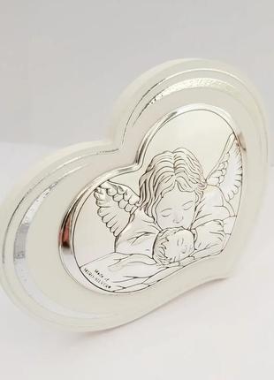 Срібний образ ікона ангел охоронець на дерев'яній основі 11смх9см серце ангел хранитель3 фото
