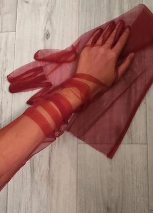 Длинные перчатки в сетку бордовый (0042)1 фото
