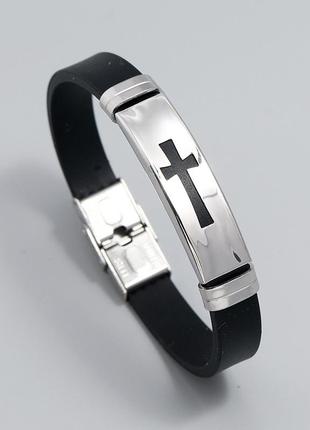 Черный каучуковый браслет с крестом для мужчины2 фото