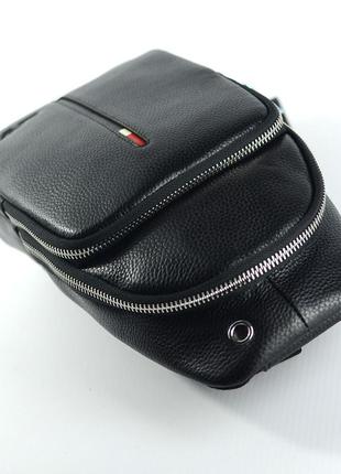 Кожаный брендовый мужской слинг из натуральной кожи нагрудная моложеная сумка рюкзак на одно плечо5 фото