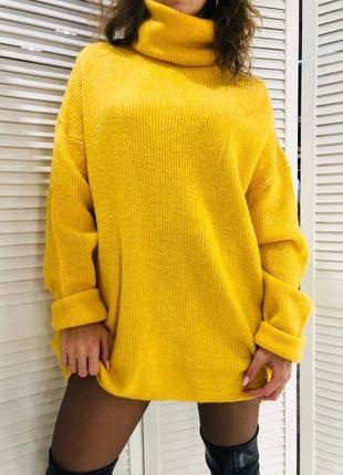 Желтый свитер-платье оверсайз1 фото