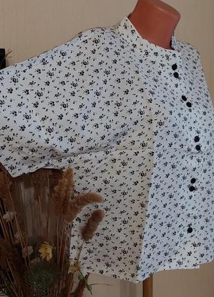 🎎біла блуза-піджак 🔹кимано 🔹вільного крою в дрібну квітковий принт прованс (розмір 38-40)4 фото