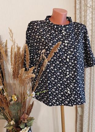 🎎черная блуза-пиджак кемано в мелкий цветочный принт прованс(размер 40-42)