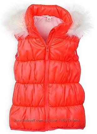 1, теплая дутая  оранжевая жилетка жилет  с капюшоном размер 5-6  лет   рumpkin patch