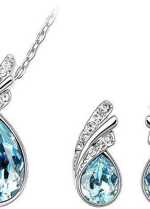 1, набор цепочка с кулоном серебрянного цвета и серьги с австрийскими кристаллами