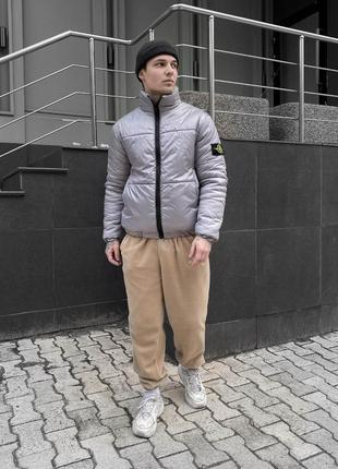 Чоловіча зимова куртка stone island сіра / якісна куртка стон айленд з патчем