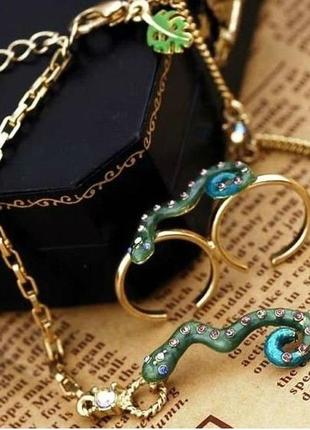 1, комплект  браслет и кольцо с изумрудной змейкой