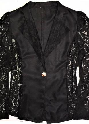 Летний тоненький пиджачок с кружевными вставками и   кружевными  рукавами, размер  s-м2 фото