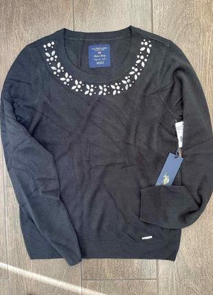 1, легкий черный свитерок с камнями свитер us polo юс поло  размер l оригинал5 фото