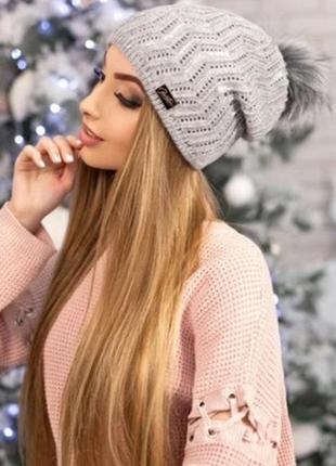 Шапка-ковпак х'юстон світло-сірий осінь-зима braxton брекстон шерсть альпака меринос