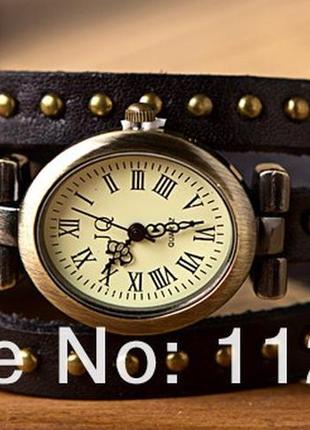 1, кварцевые  часы с кожаным браслетом. (темно-коричневые)1 фото