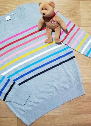 1, серый хлопковый  женский свитерок в разноцветную полоску gap гап  размер м оригинал3 фото