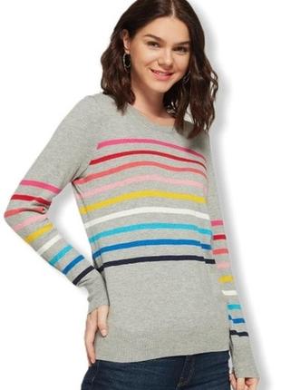 1, серый хлопковый  женский свитерок в разноцветную полоску gap гап  размер м оригинал1 фото