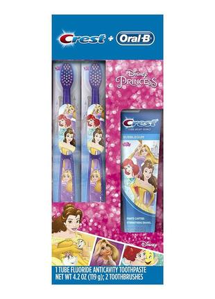 Набір з двох зубних щіток oral-b і зубної пасти crest (сша) disney princess oral-b and crest toothpaste2 фото