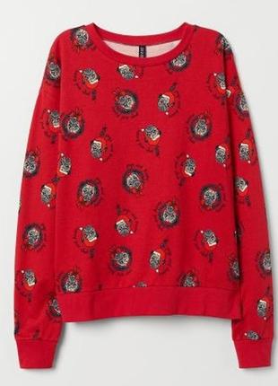 1, стильний червоний жіночий світшот на байці з мопсами h&m розмір s