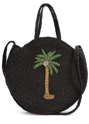 Круглая соломенная джутовая  черная сумка-тоут пляжная с вышивкой  forever 21