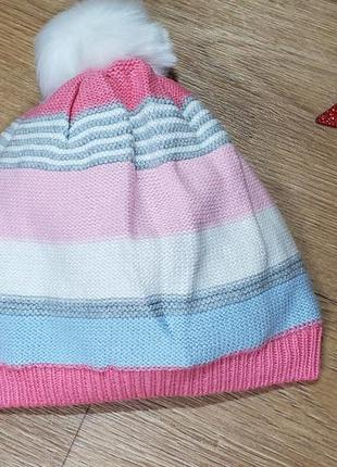 1, вязаная шапка с флисовой подкладкой с белым бубоном джимбори gymboree размер м 6-8лет рост 115-135 см