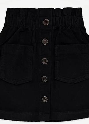 1, стильная черная вельветовая юбка на  пуговичках george  (англия) (размер 12-13 лет  152-158 см)