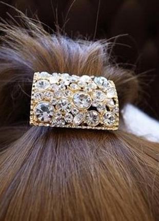 1, резинка для волос золотого цвета прямоугольная с кристаллами