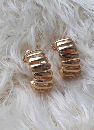 Серьги спирали спиральные широкие массивные полукольца кольца круглые сережки серёжки золотистые под золото2 фото