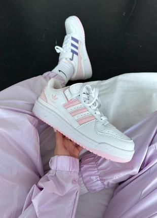 Шикарные женские кроссовки adidas forum white/pink/purple белые с розовым и фиолетовым