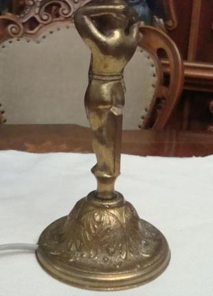 Антикварная статуэтка - настольная лампа путти бронза германия7 фото