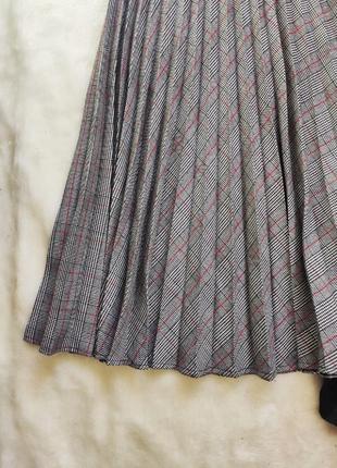Дизайнерская длинная юбка плиссе миди теплая в клетку полоску серая разноцветная шерсть андре тан6 фото