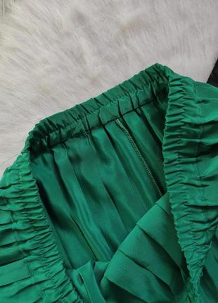 Цветная зеленая длинная юбка миди плиссе колокол трапеция со складками батал большой5 фото