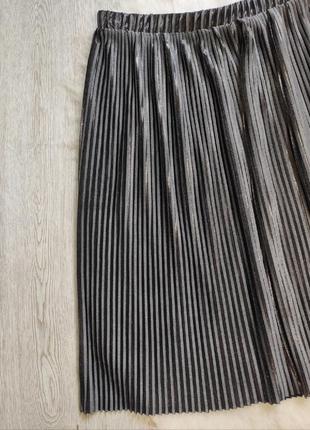 Черная серебряная блестящая юбка миди плиссе складками трапеция пышная zara5 фото