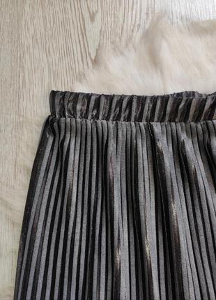 Черная серебряная блестящая юбка миди плиссе складками трапеция пышная zara6 фото