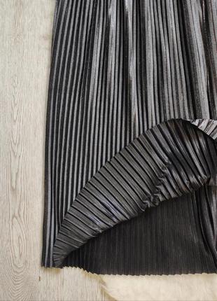 Черная серебряная блестящая юбка миди плиссе складками трапеция пышная zara4 фото