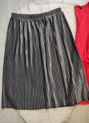 Черная серебряная блестящая юбка миди плиссе складками трапеция пышная zara3 фото