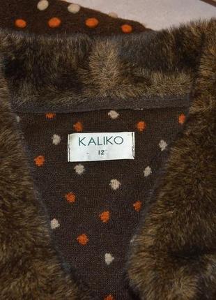 Брендовый коричневый кардиган с меховым воротником букле kaliko акрил шерсть4 фото