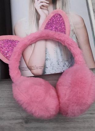Навушники теплі з котячими вушками яскраво-рожевий one size (407)1 фото