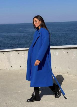 Женское утепленное кашемировое синее пальто2 фото