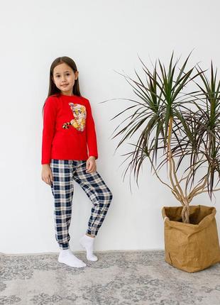Бавовняна піжама для дівчаток 3-8 років з тигреням nicoletta туреччина, детская пижама3 фото