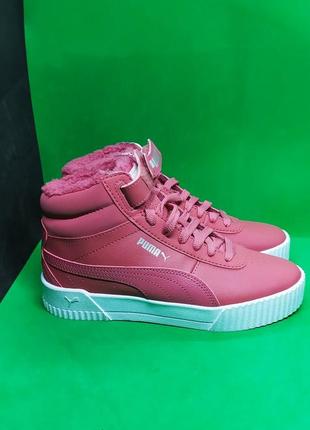 Утеплені снікерси кросівки puma carina fur mid youth trainers 309683-02 оригінал