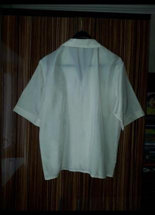 Стильная винтажная шёлковая блуза рубашка marianne paris с большими накладными карманами цвет слоновая кость2 фото